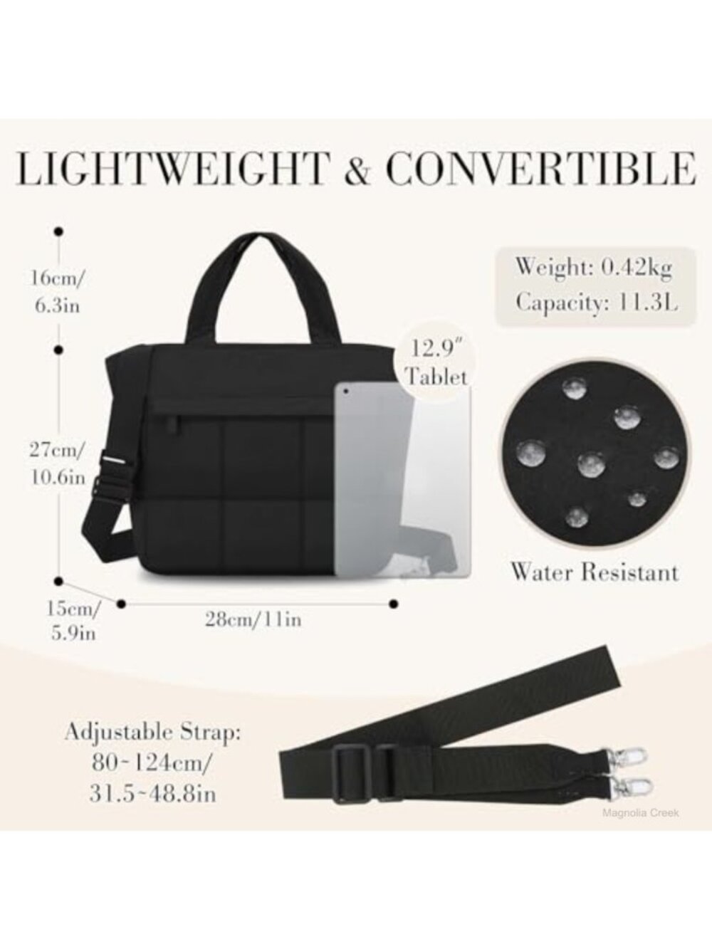 Quilted Puffer Tote Bag Lightweight Crossbody Satchel - Picture 2 of 6